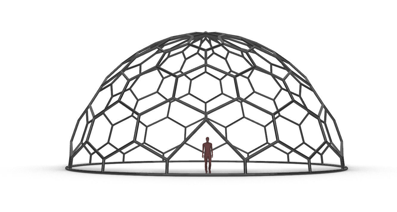 Hexagonal Dome Pattern Wireframe Structure 3D model_29