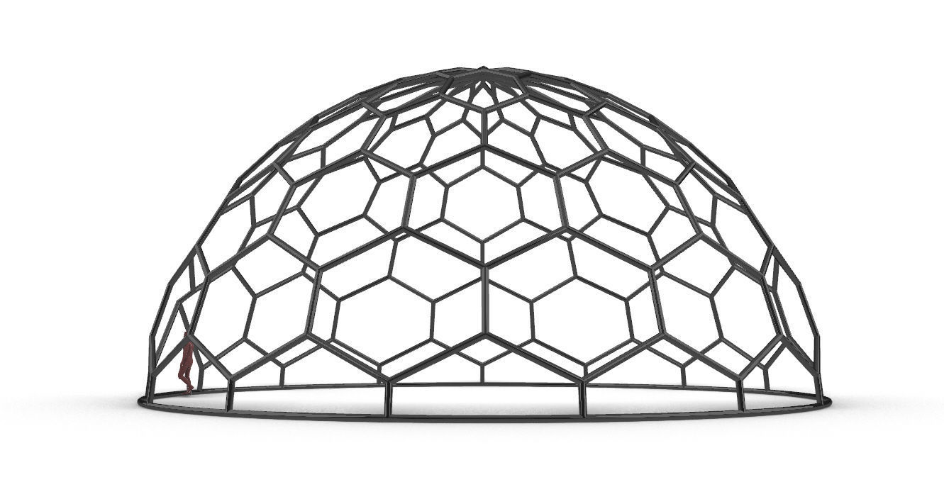 Hexagonal Dome Pattern Wireframe Structure 3D model_7