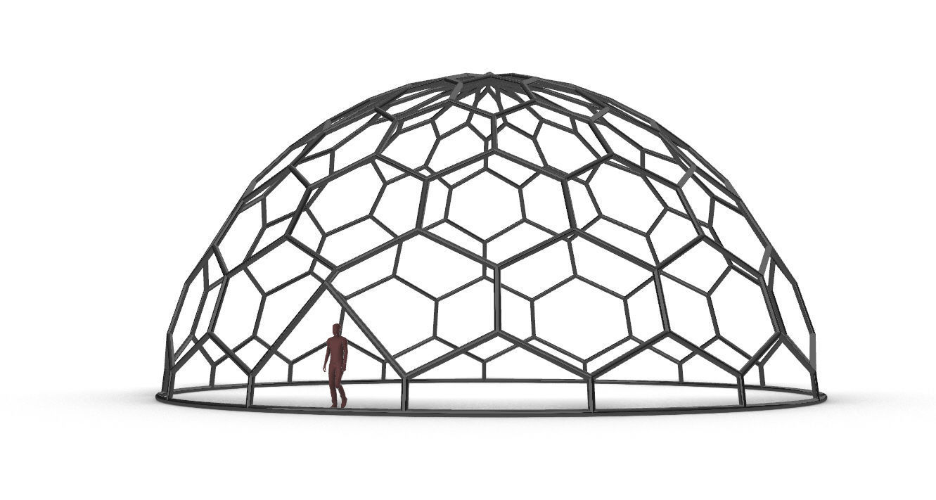 Hexagonal Dome Pattern Wireframe Structure 3D model_1