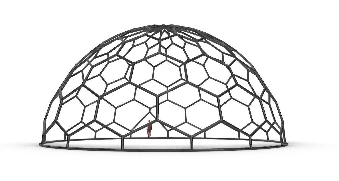Hexagonal Dome Pattern Wireframe Structure 3D model_13