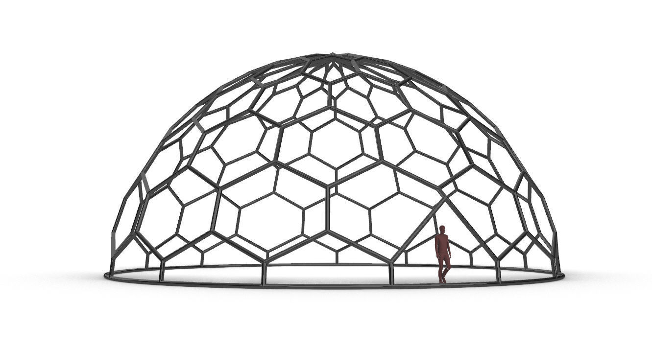Hexagonal Dome Pattern Wireframe Structure 3D model_27