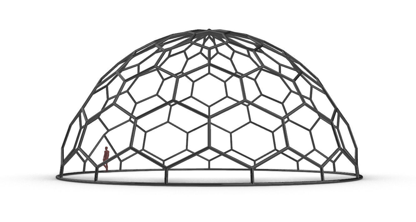 Hexagonal Dome Pattern Wireframe Structure 3D model_9