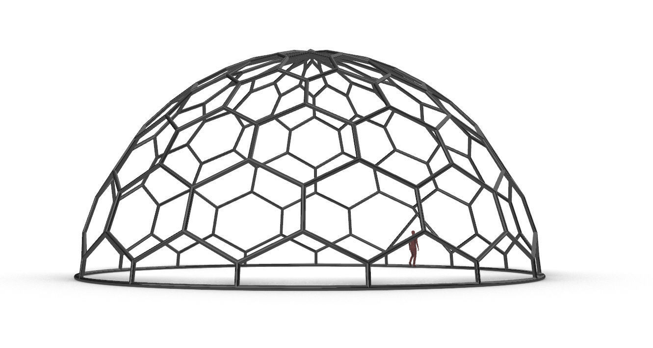 Hexagonal Dome Pattern Wireframe Structure 3D model_17