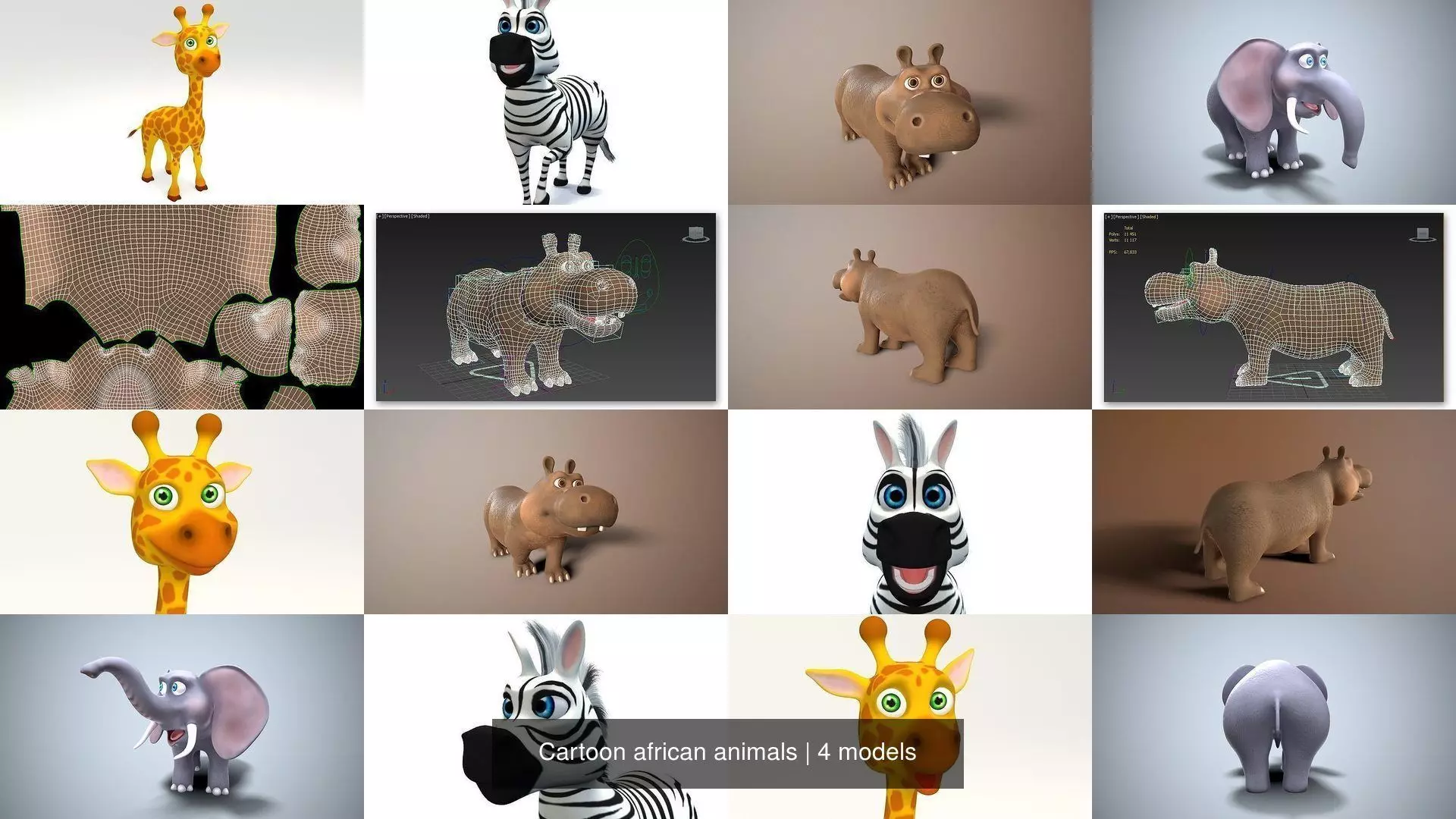 Cartoon african animals 3D Model Collection_0