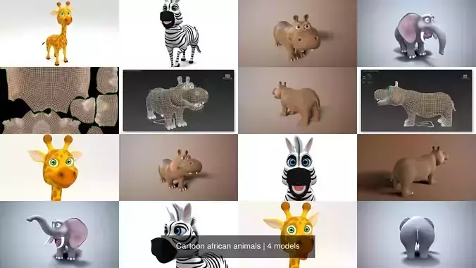 Cartoon african animals 3D Model Collection