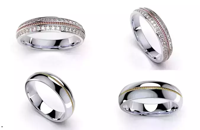 Wedding Set Rings Band For Couples 3D Model STL Files-CC107 3D Model Collection