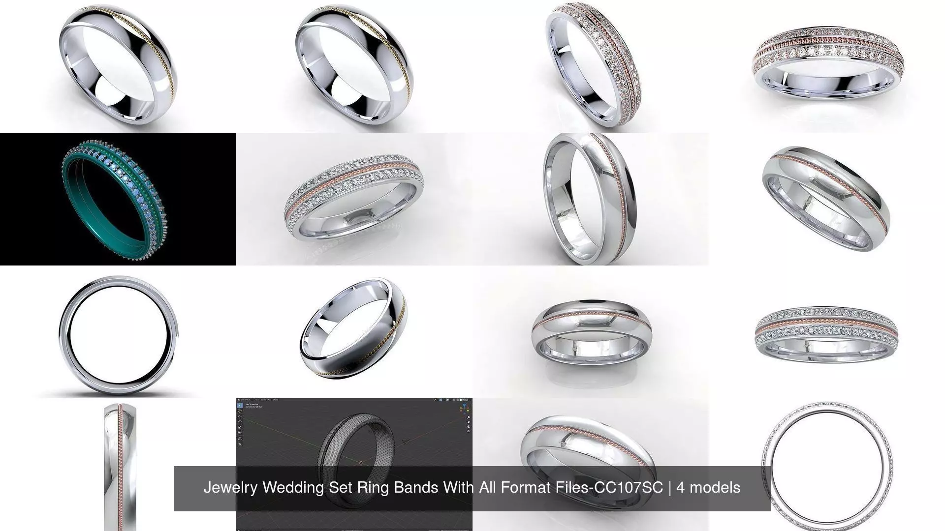Jewelry Wedding Set Ring Bands With All Format Files-CC107SC 3D Model Collection_0