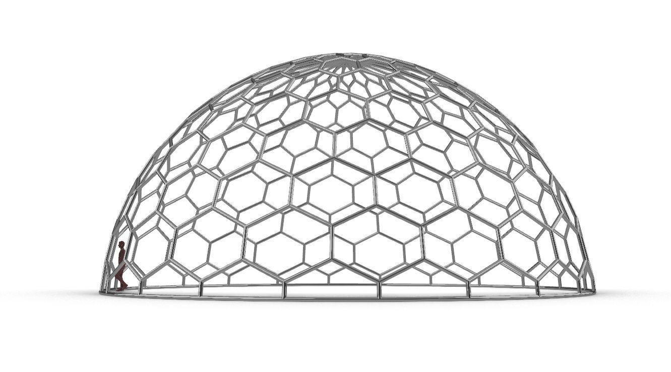 Hexagonal Dome structure Geodoesic Like Wireframe Design 3D model_7