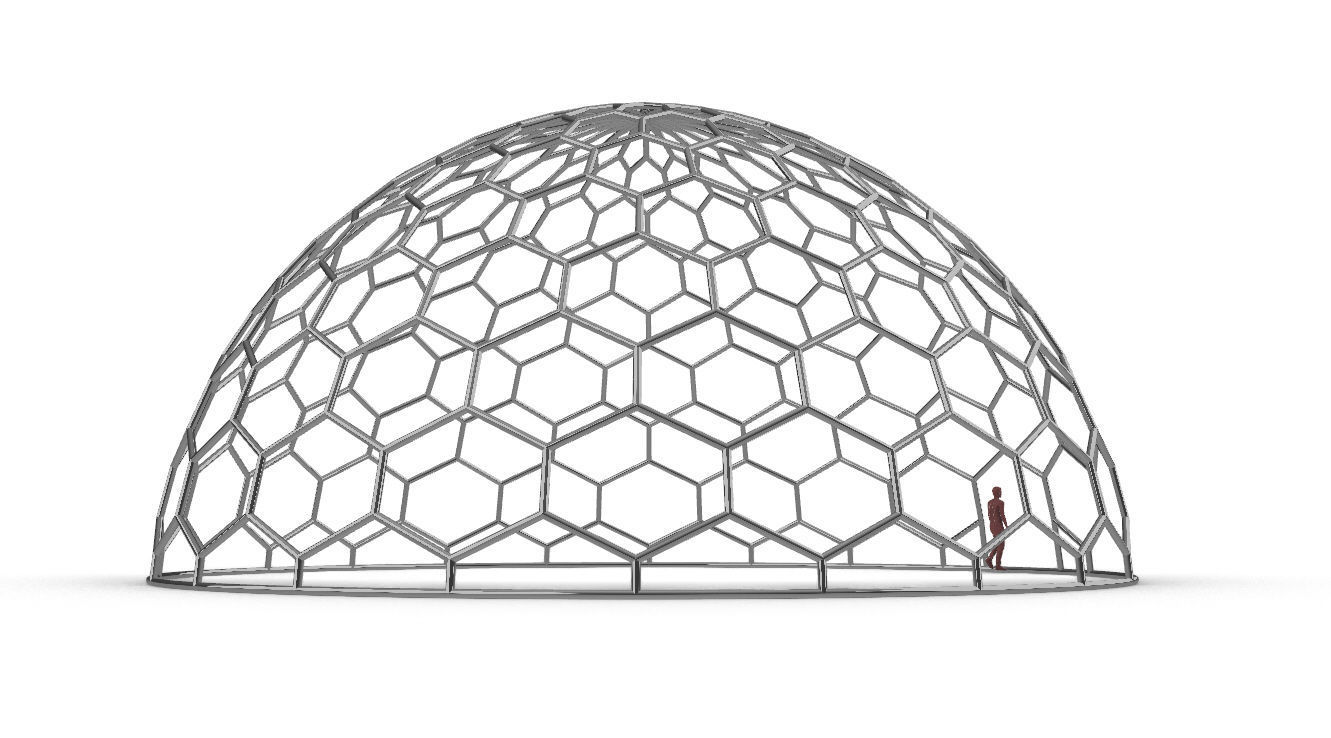 Hexagonal Dome structure Geodoesic Like Wireframe Design 3D model_21