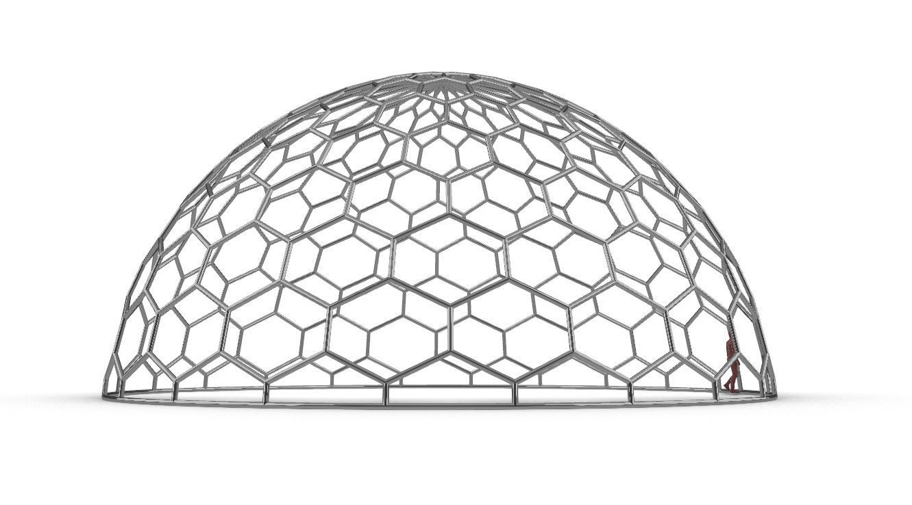 Hexagonal Dome structure Geodoesic Like Wireframe Design 3D model_23