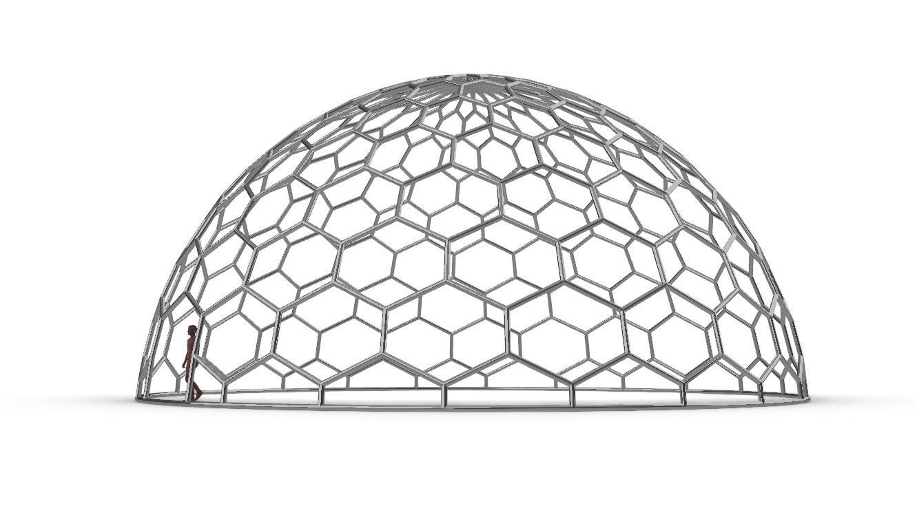 Hexagonal Dome structure Geodoesic Like Wireframe Design 3D model_5