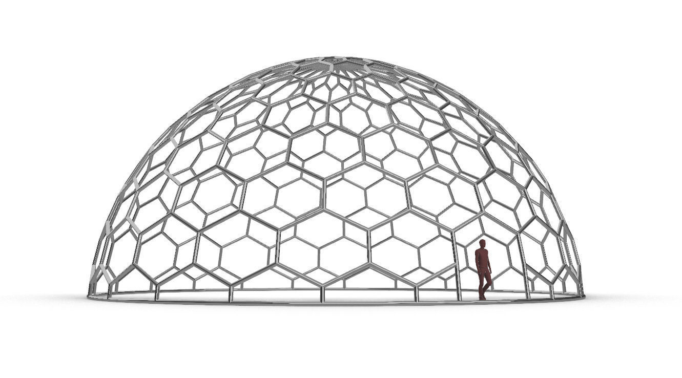 Hexagonal Dome structure Geodoesic Like Wireframe Design 3D model_28