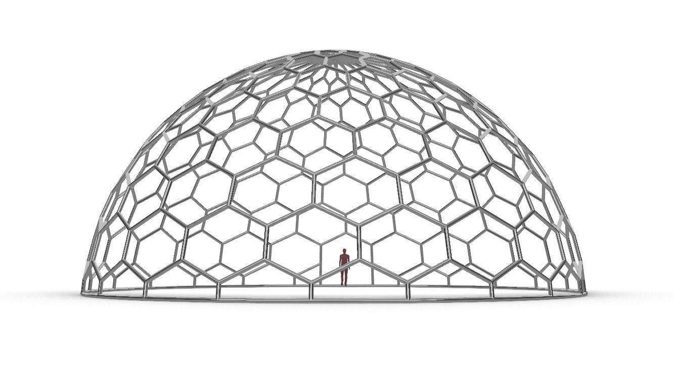 Hexagonal Dome structure Geodoesic Like Wireframe Design 3D model_16