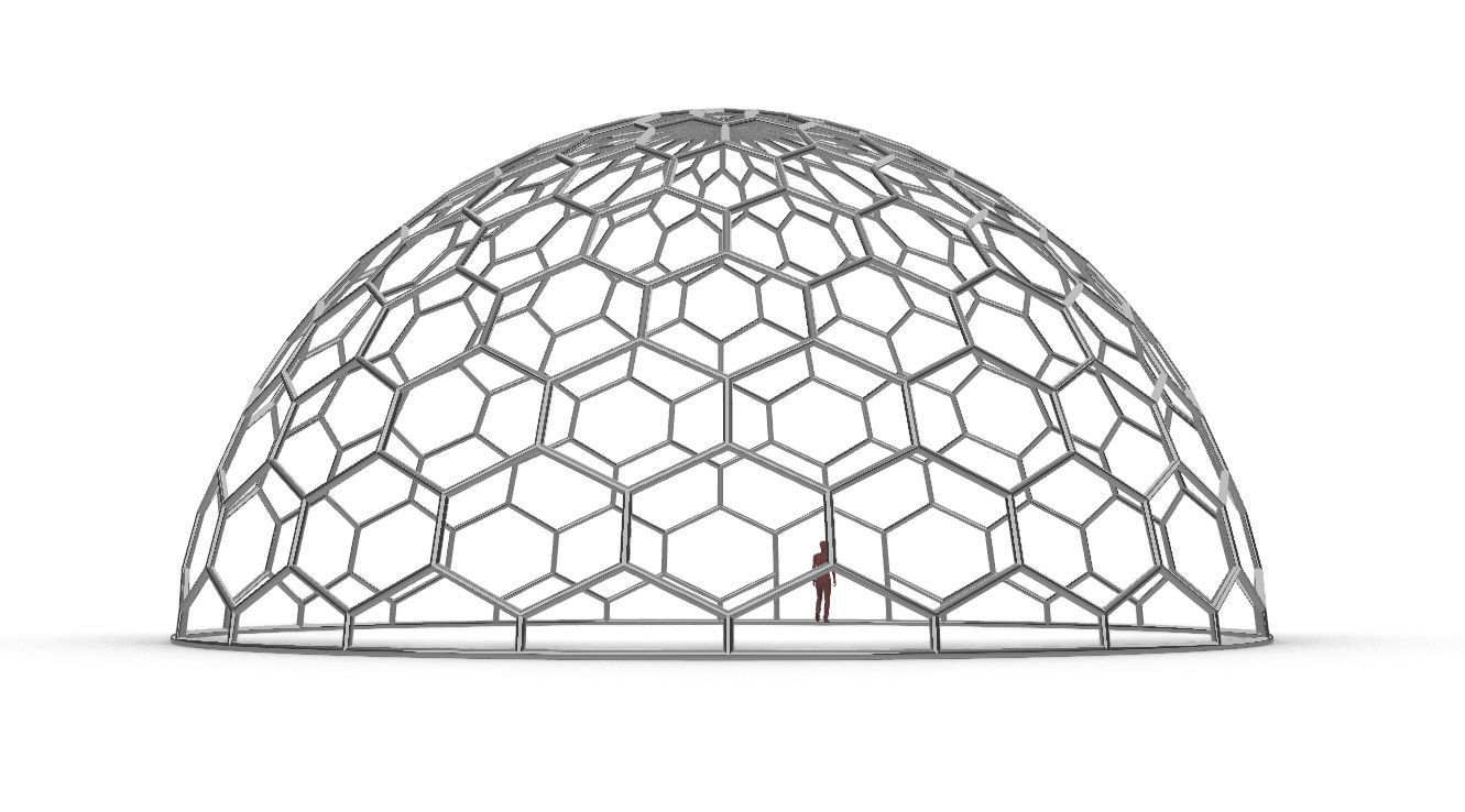 Hexagonal Dome structure Geodoesic Like Wireframe Design 3D model_17