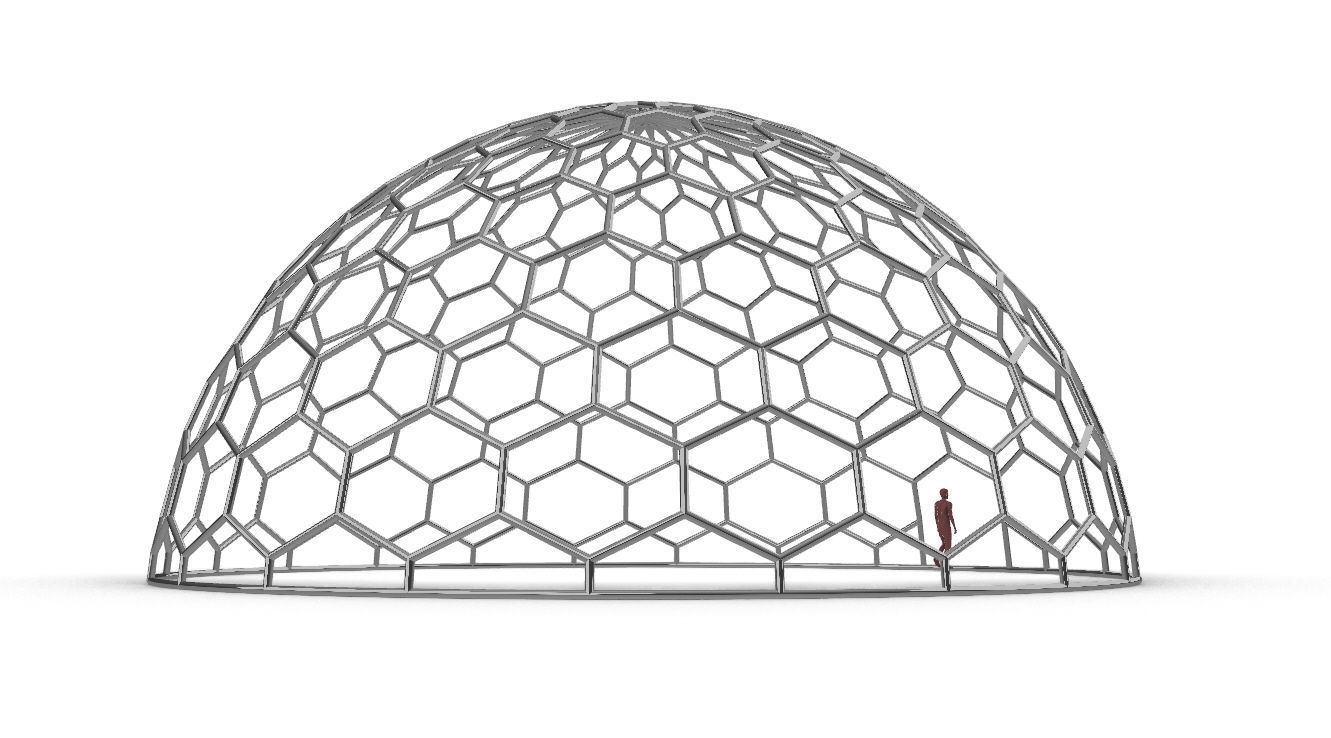 Hexagonal Dome structure Geodoesic Like Wireframe Design 3D model_20