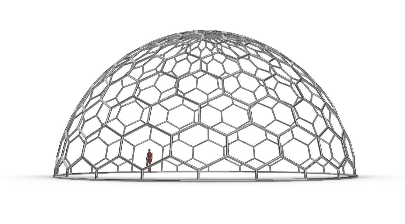 Hexagonal Dome structure Geodoesic Like Wireframe Design 3D model_13
