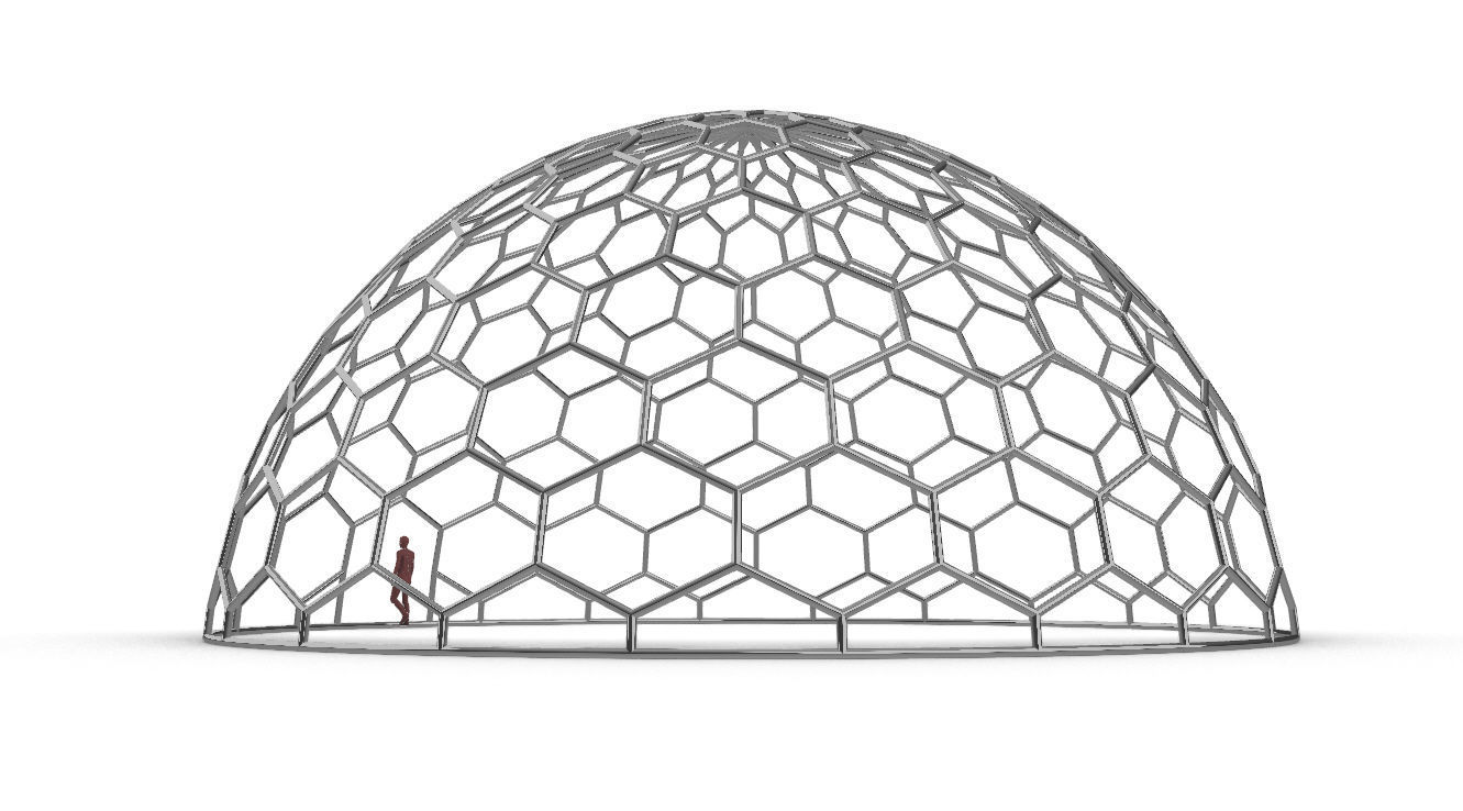 Hexagonal Dome structure Geodoesic Like Wireframe Design 3D model_11