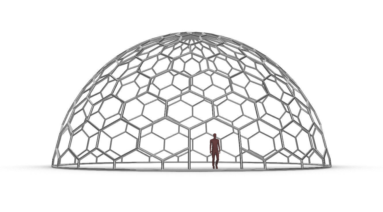 Hexagonal Dome structure Geodoesic Like Wireframe Design 3D model_30