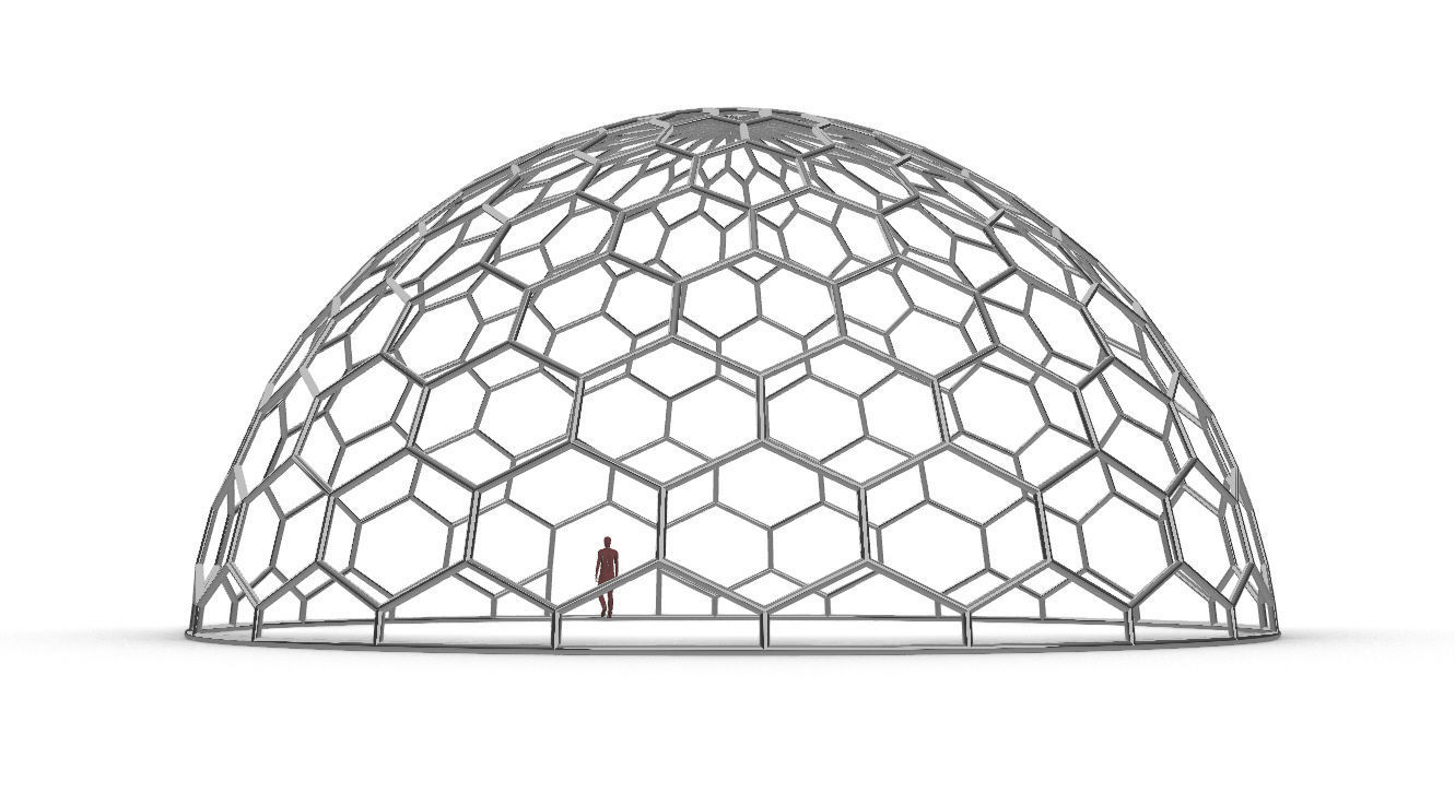 Hexagonal Dome structure Geodoesic Like Wireframe Design 3D model_14