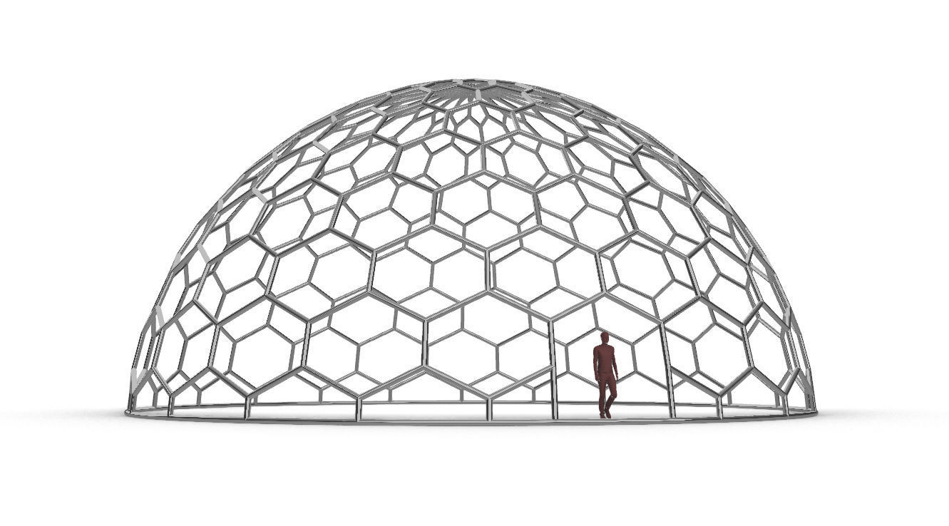 Hexagonal Dome structure Geodoesic Like Wireframe Design 3D model_29