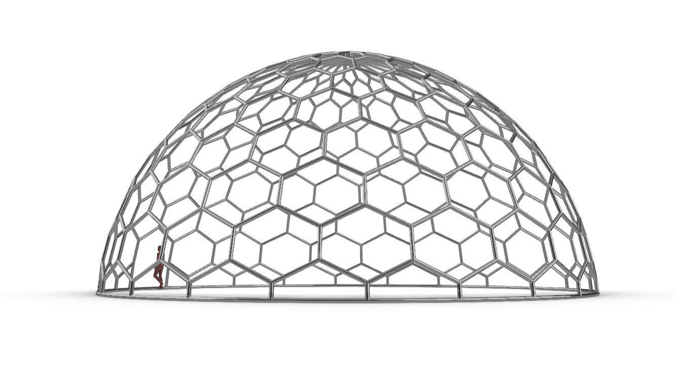 Hexagonal Dome structure Geodoesic Like Wireframe Design 3D model_10