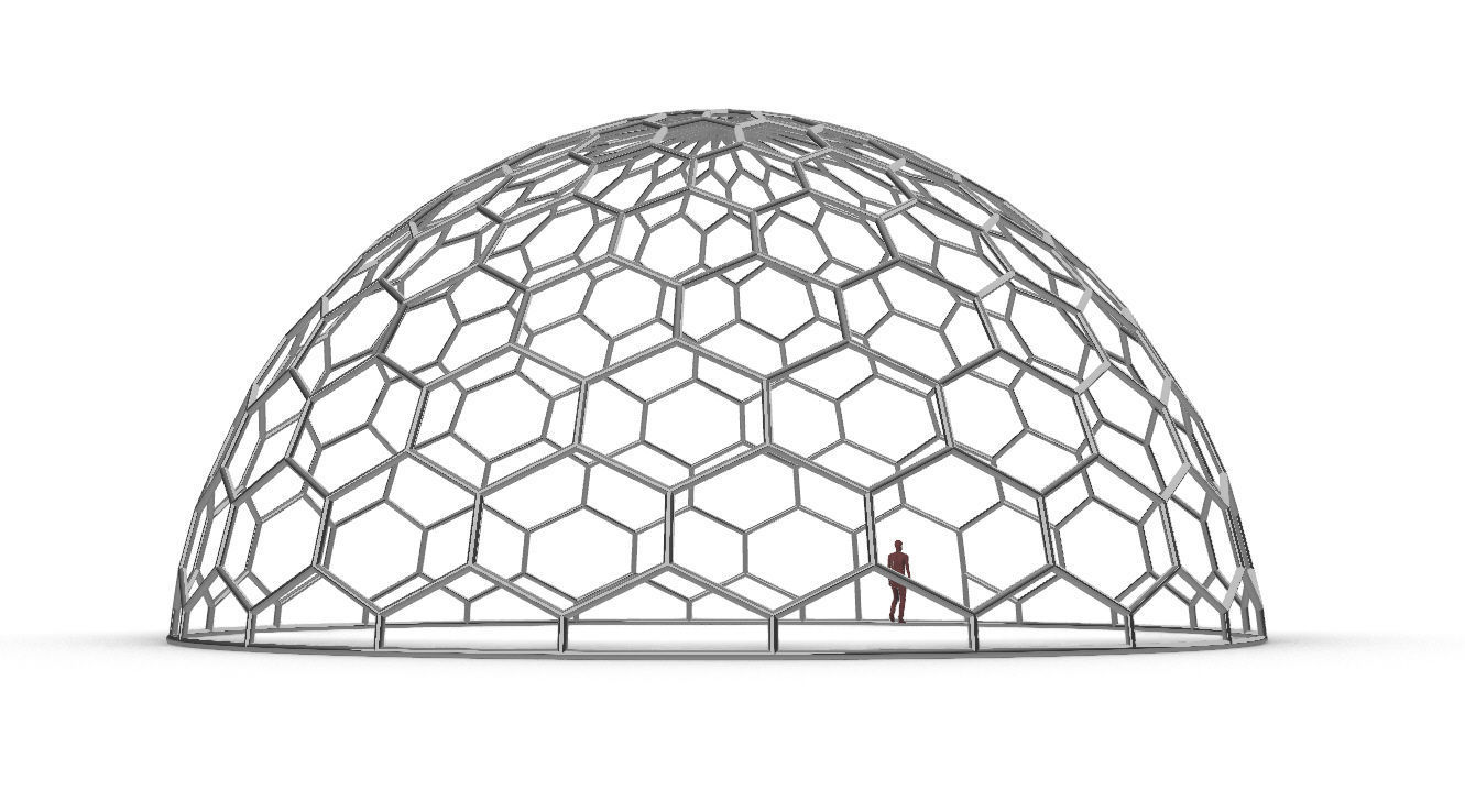 Hexagonal Dome structure Geodoesic Like Wireframe Design 3D model_18