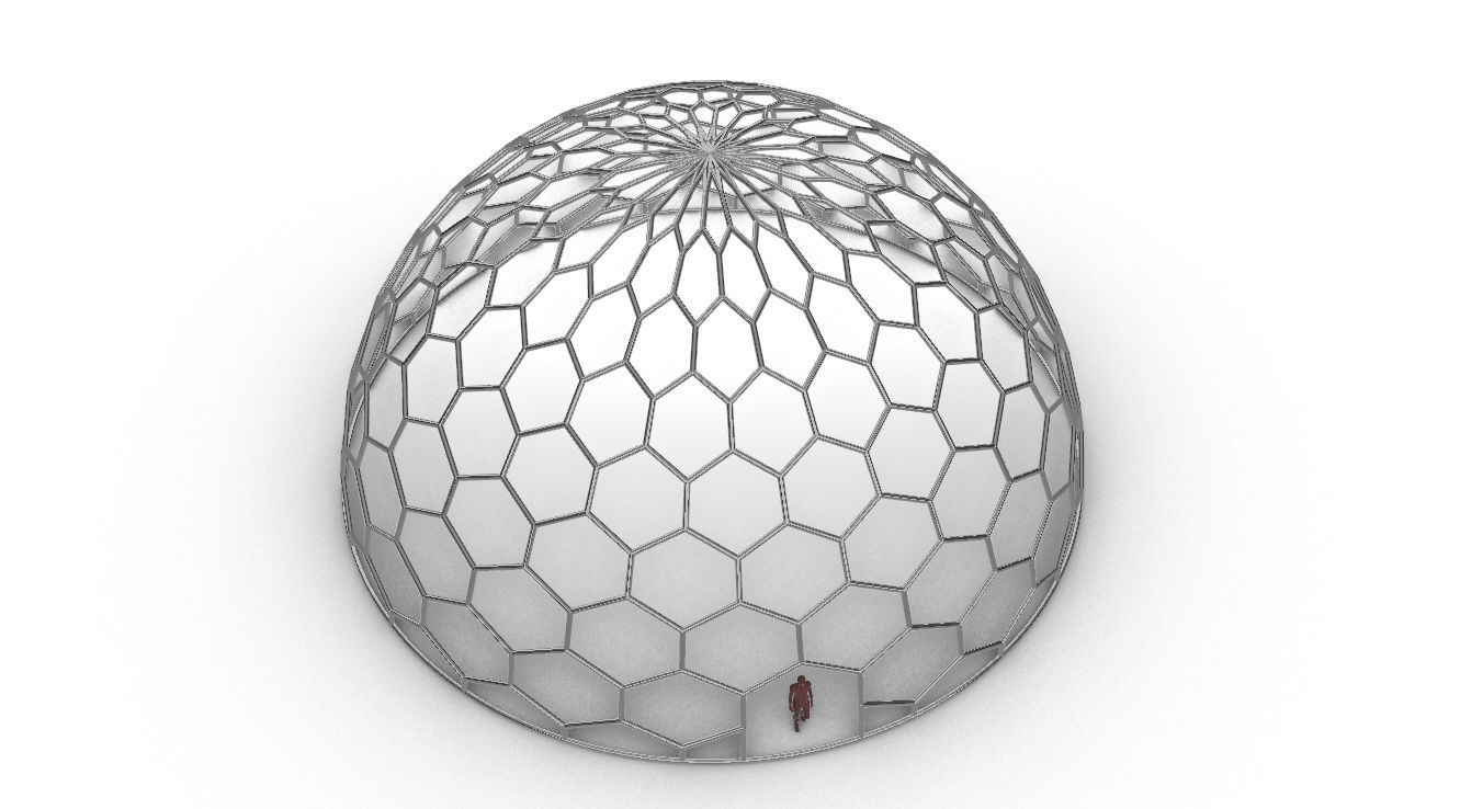 Hexagonal Dome structure Geodoesic Like Wireframe Design 3D model_91