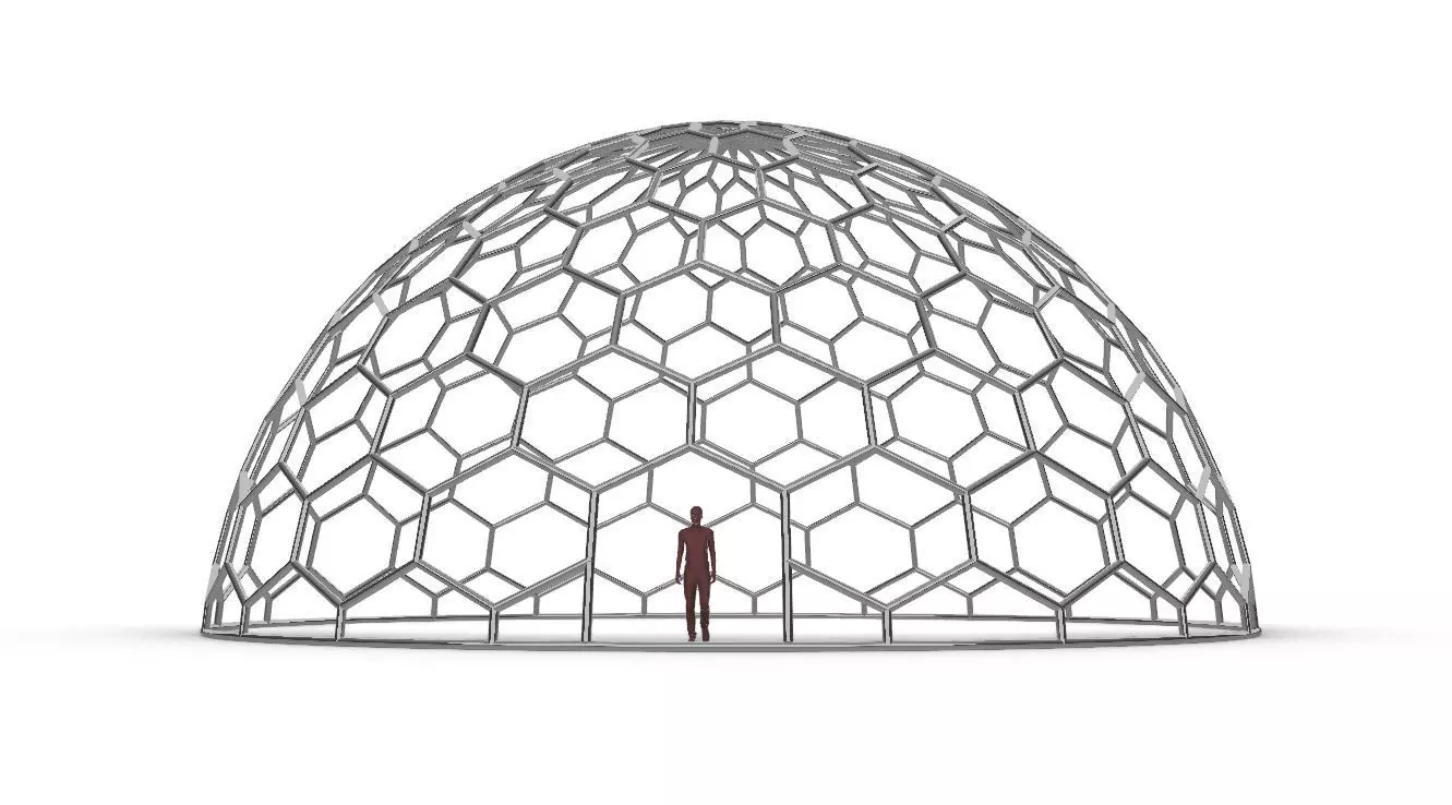 Hexagonal Dome structure Geodoesic Like Wireframe Design 3D model_0