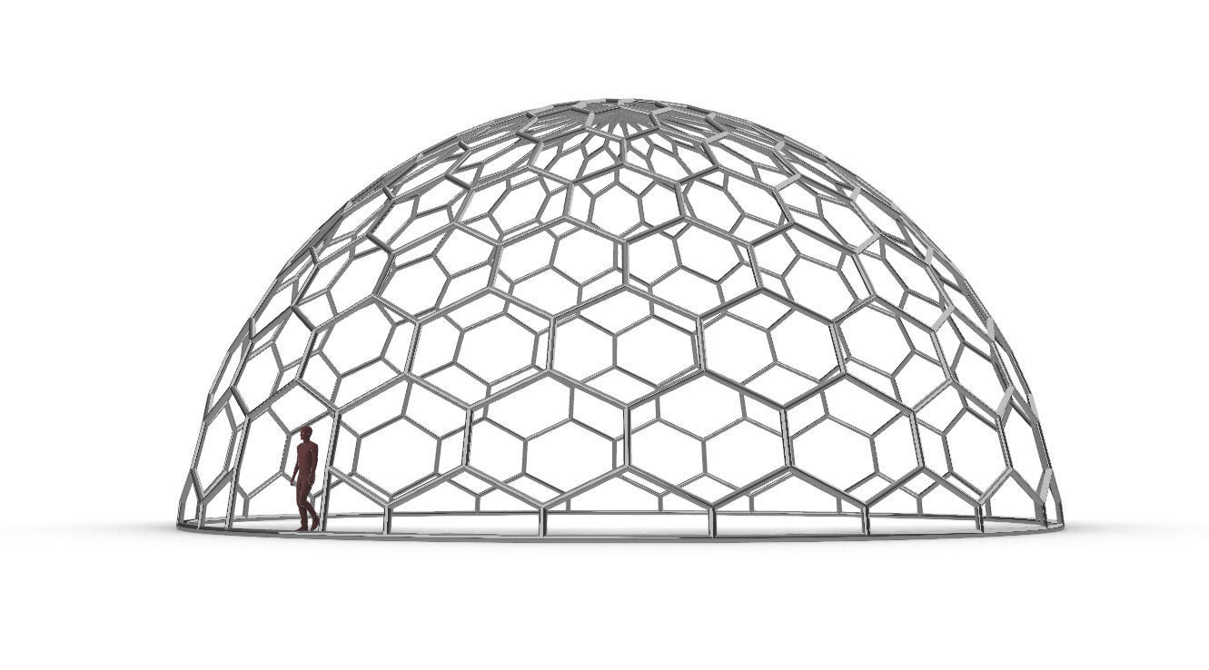 Hexagonal Dome structure Geodoesic Like Wireframe Design 3D model_4