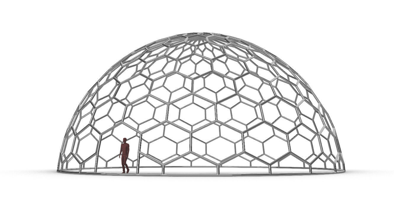 Hexagonal Dome structure Geodoesic Like Wireframe Design 3D model_3