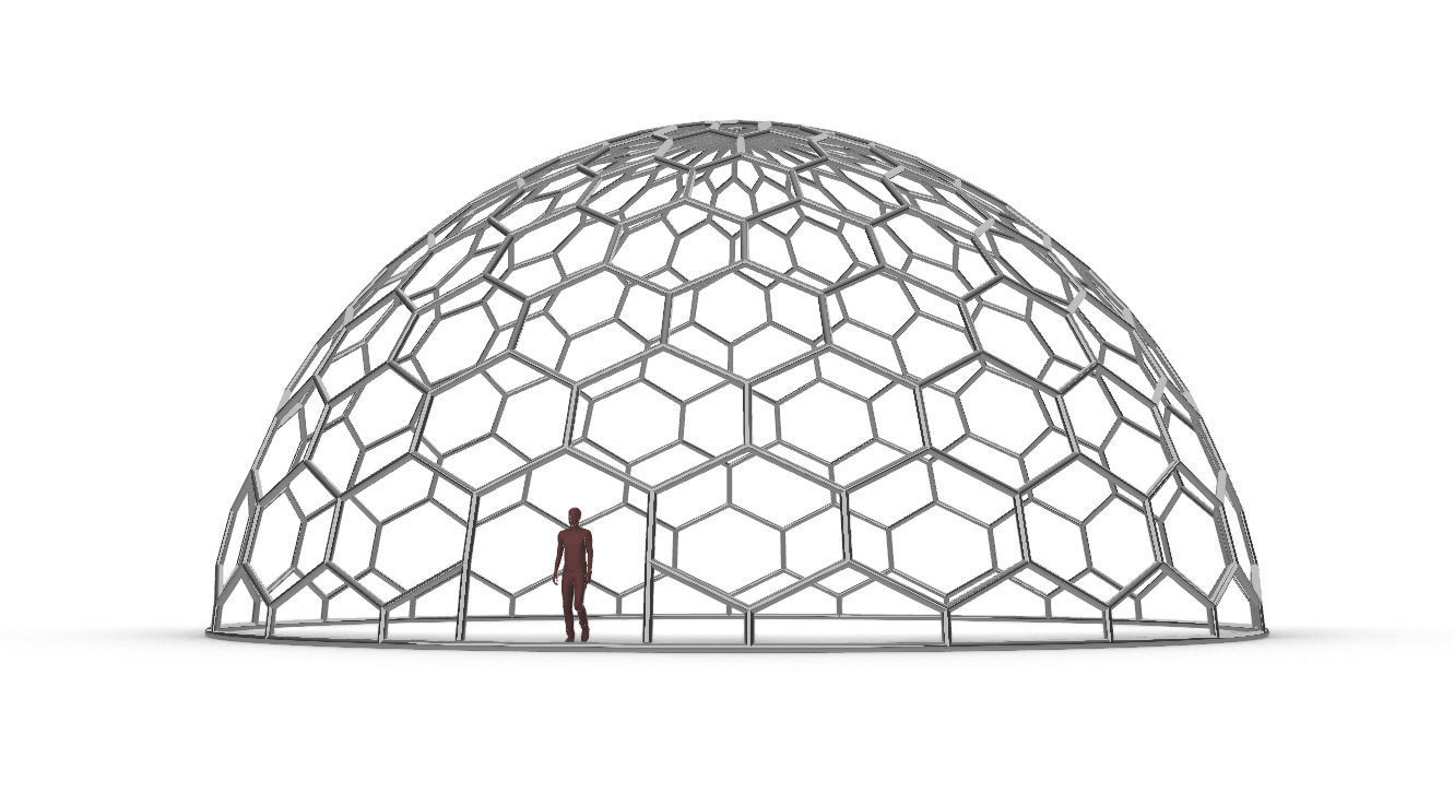 Hexagonal Dome structure Geodoesic Like Wireframe Design 3D model_2