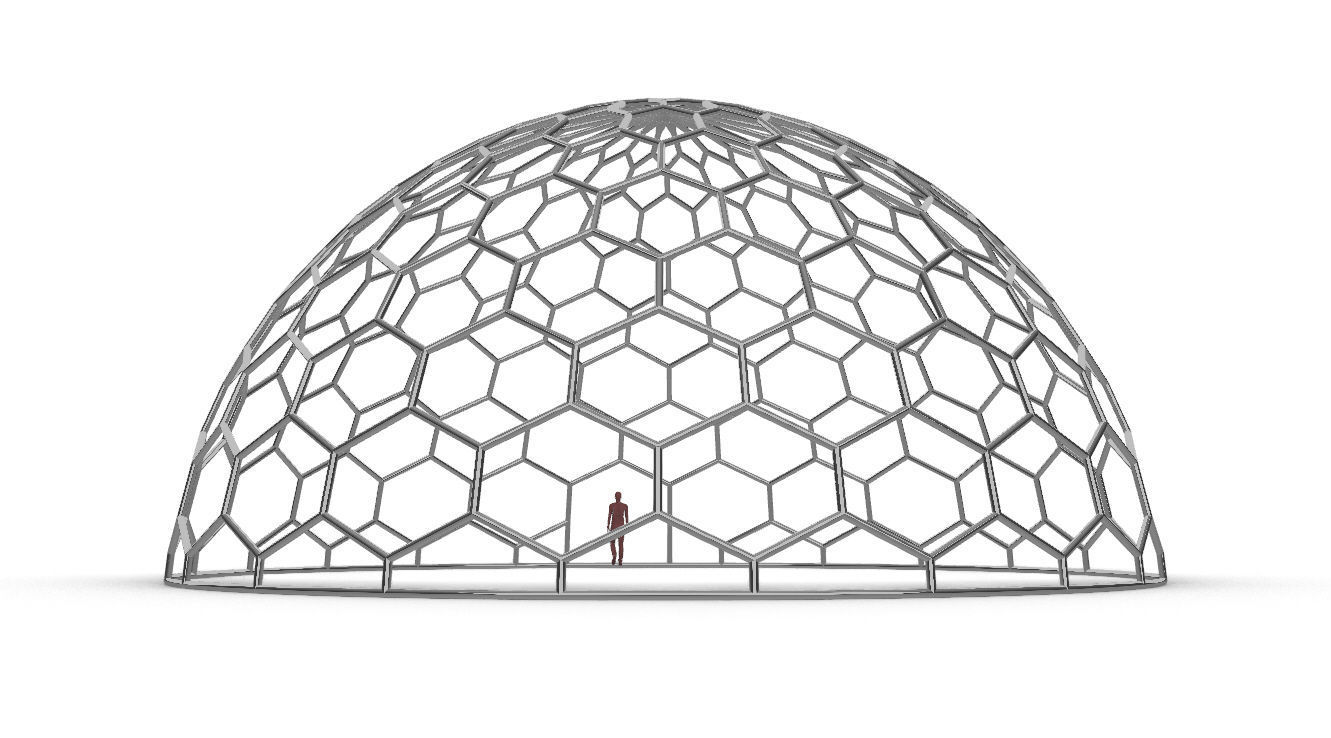 Hexagonal Dome structure Geodoesic Like Wireframe Design 3D model_15