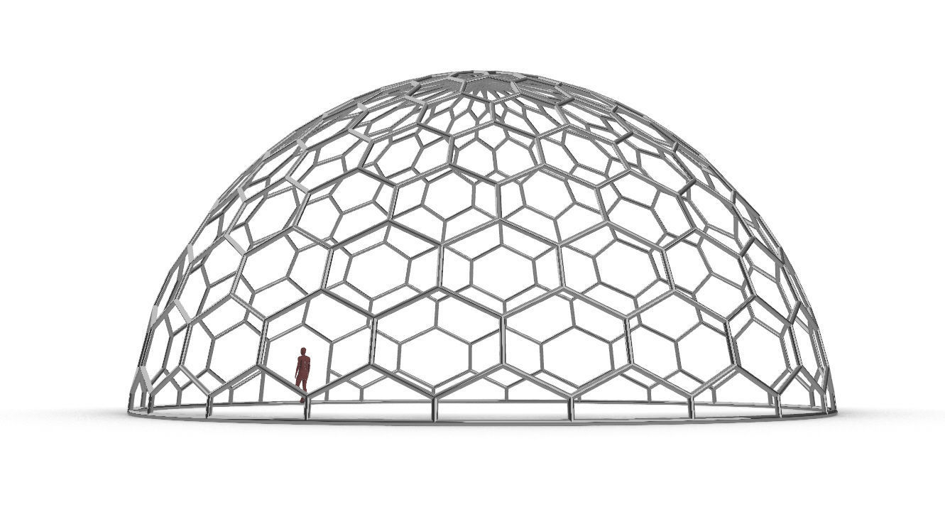 Hexagonal Dome structure Geodoesic Like Wireframe Design 3D model_12