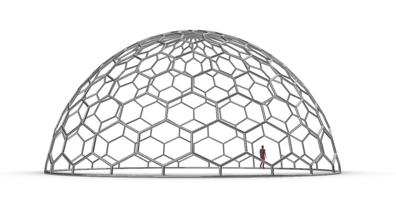 Hexagonal Dome structure Geodoesic Like Wireframe Design 3D model_19