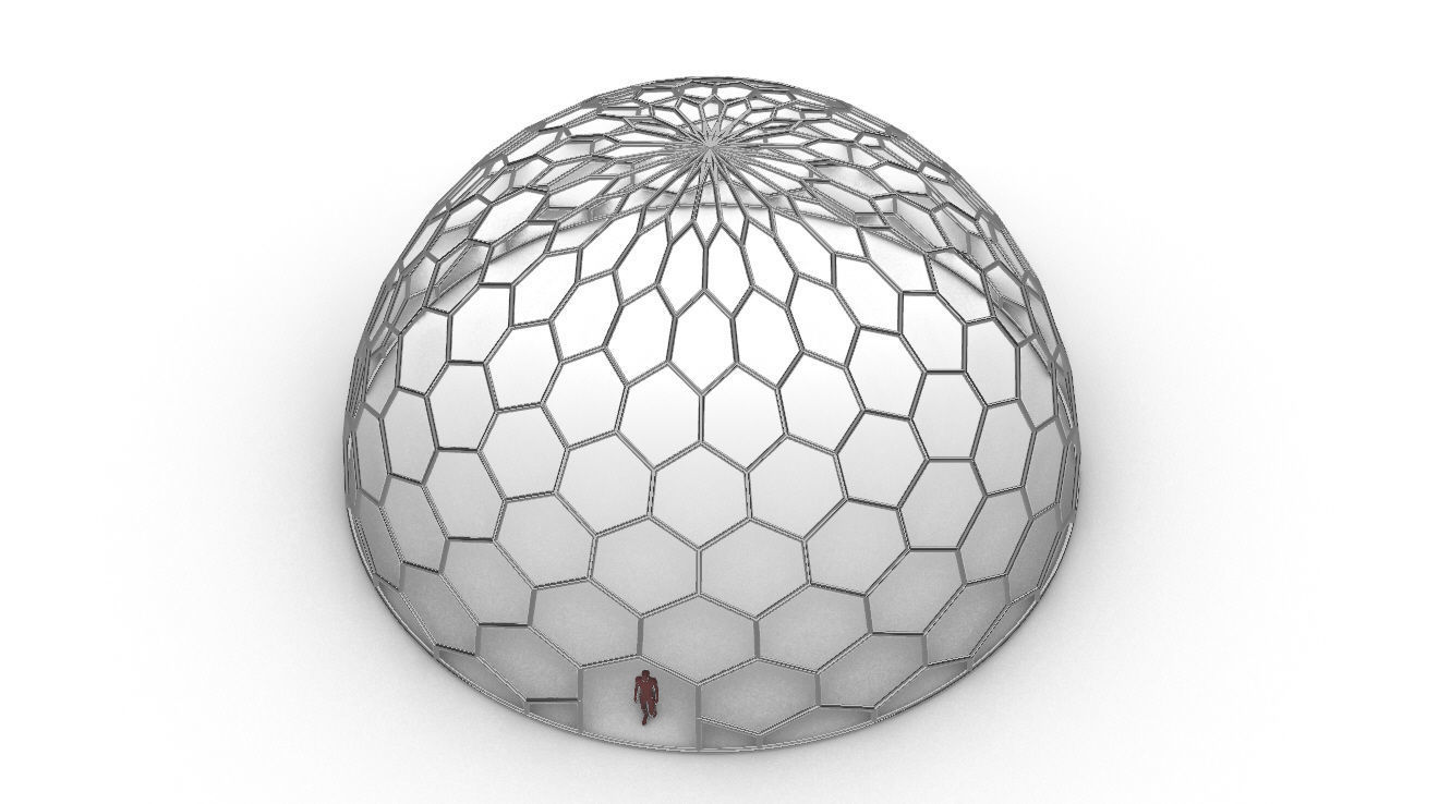 Hexagonal Dome structure Geodoesic Like Wireframe Design 3D model_1