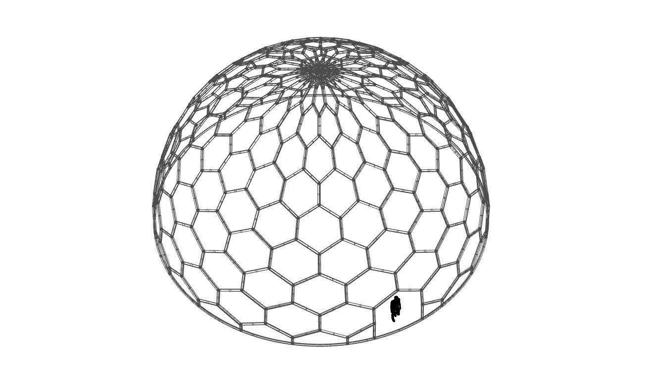 Hexagonal Dome structure Geodoesic Like Wireframe Design 3D model_56