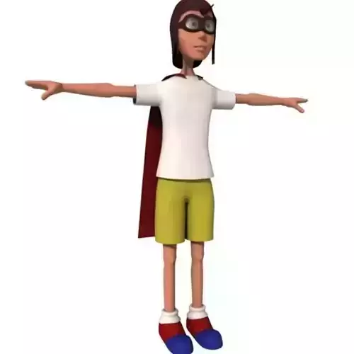 Character cartoon wearing cape and shorts 3D model