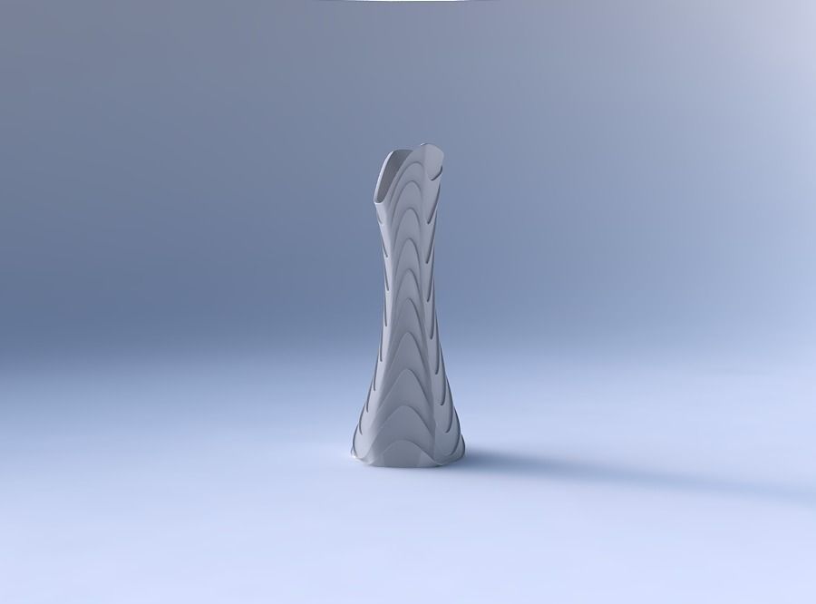 Vase squeezed and bent hexagon 2 with horizontal wavy layers 3D print model_4