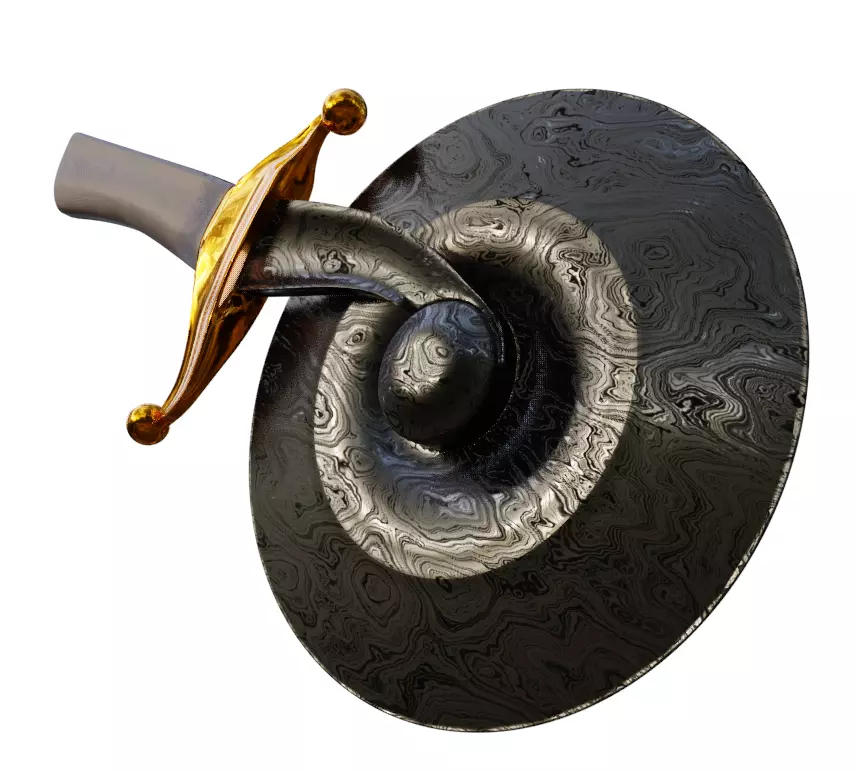 Black Damascus Pizza cutter Low-poly 3D model_0