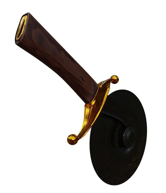 Black Damascus Pizza cutter Low-poly 3D model_3