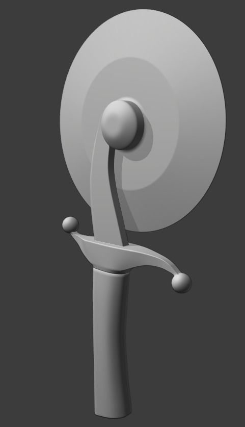 Black Damascus Pizza cutter Low-poly 3D model_10