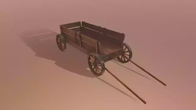 Wooden cart Low-poly 3D model