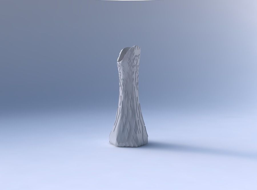 Vase squeezed and bent hexagon 2 with scattered diagonal grid... 3D print model_4