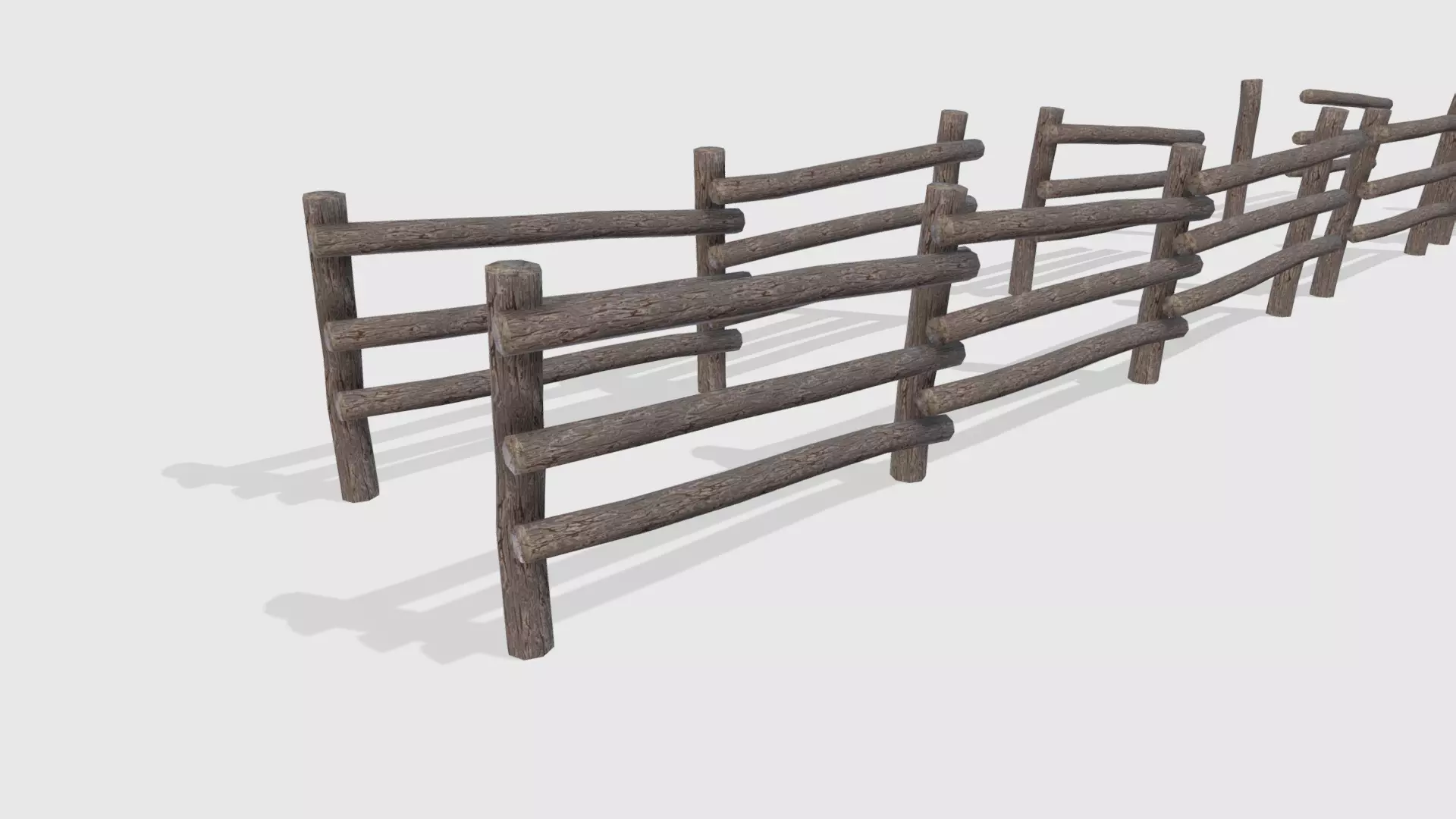 Log Fence assets Low-poly 3D model_0