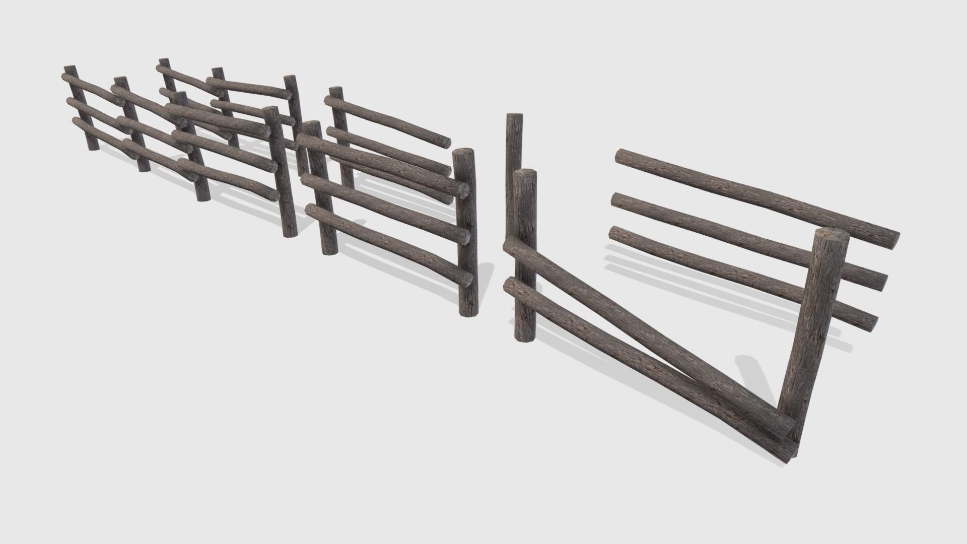 Log Fence assets Low-poly 3D model_1
