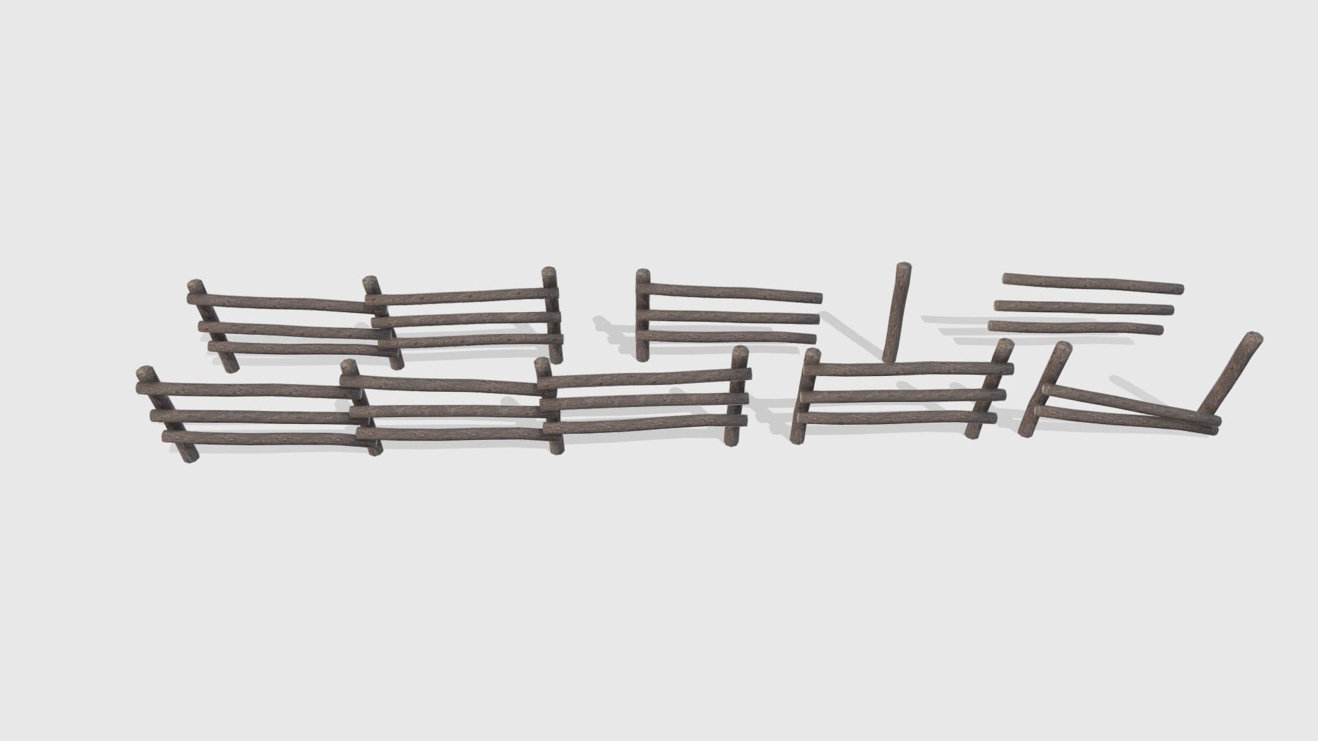 Log Fence assets Low-poly 3D model_2