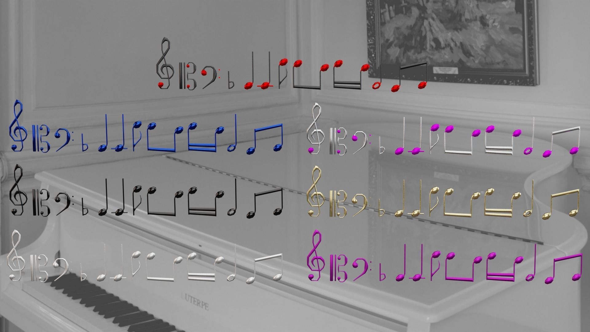 Notes music on piano Low-poly 3D model_2