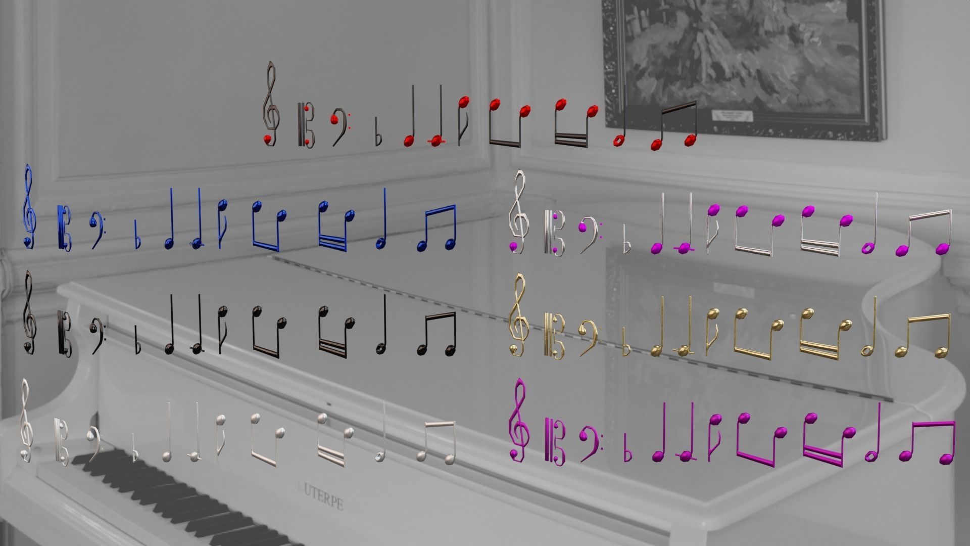 Notes music on piano Low-poly 3D model_3