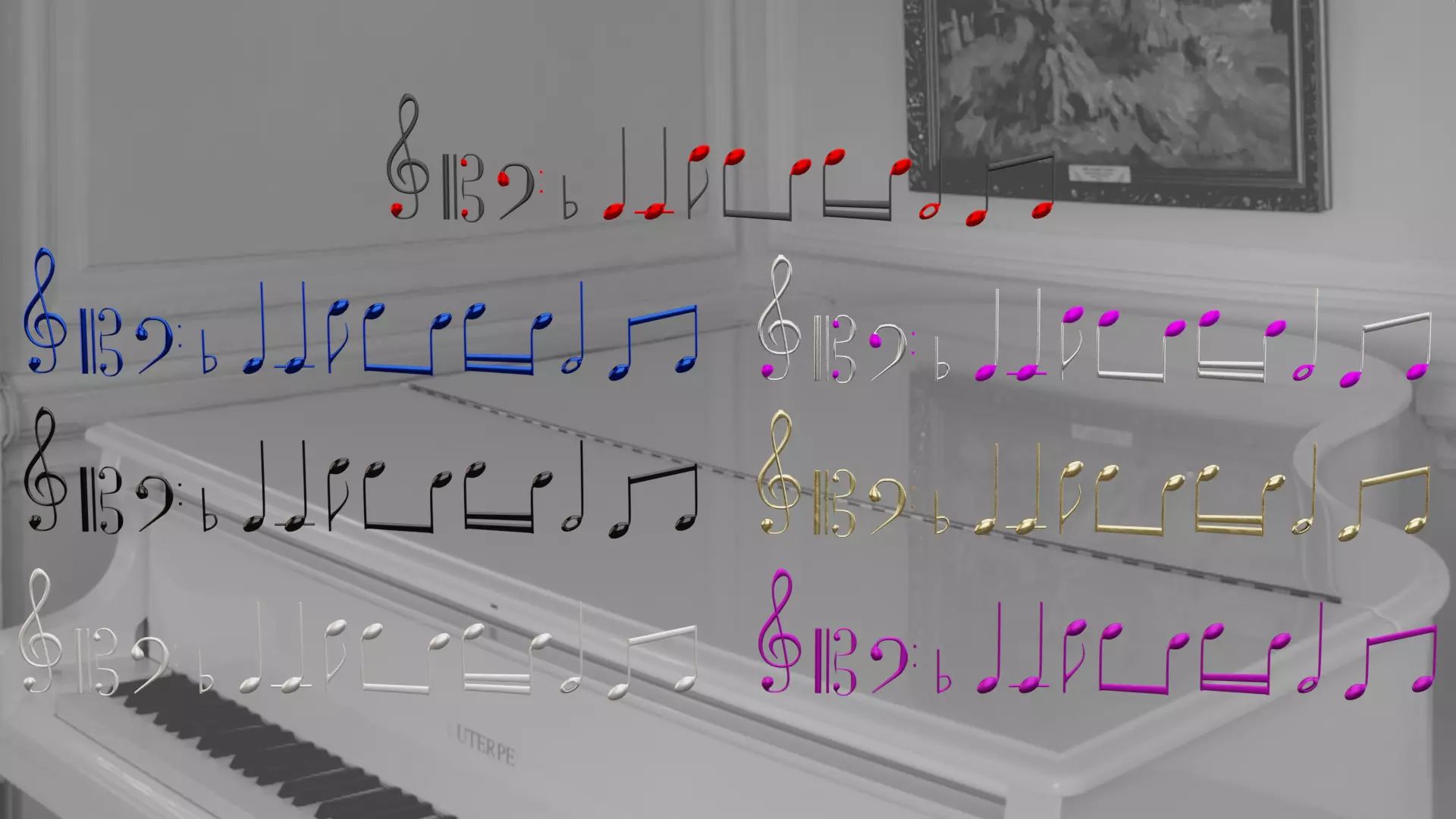 Notes music on piano Low-poly 3D model_0