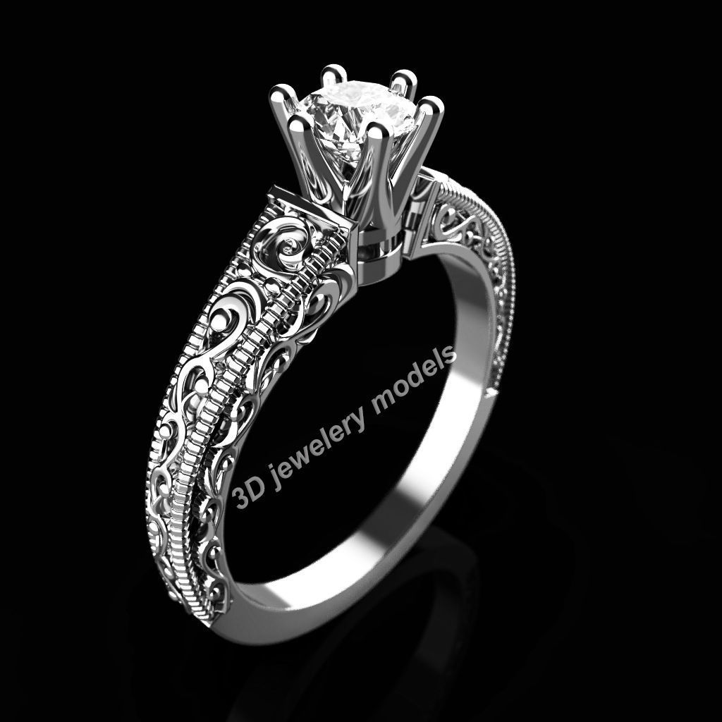 Engagement diamond ring 3D print model_7